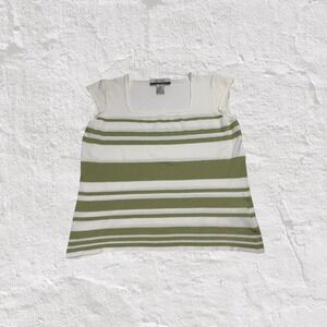 VNTG Nine & Company Top Women's L White Green Striped Knit Square Neck